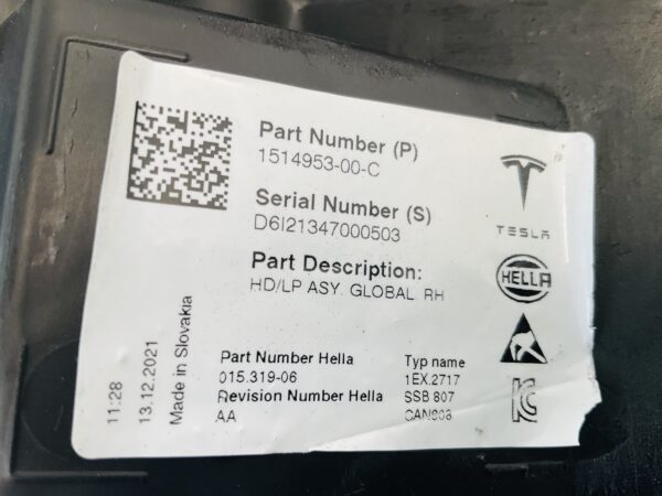 KOPLAMP TESLA MODEL 3Y 3 Y LED 1514953-00-C RECHTS TE-4452